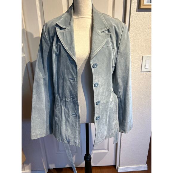 Powder Blue Suede Leather Jacket - Picture 2 of 7